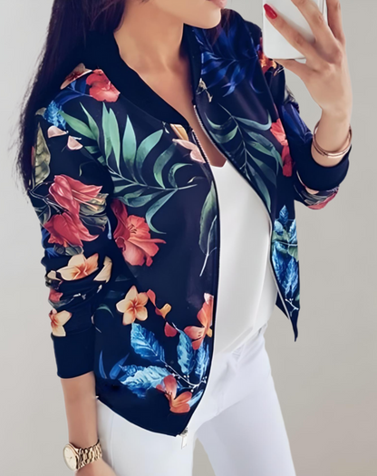 Agneta - Floral Bomber Jacket - Blue / XS - Bomber Jacket