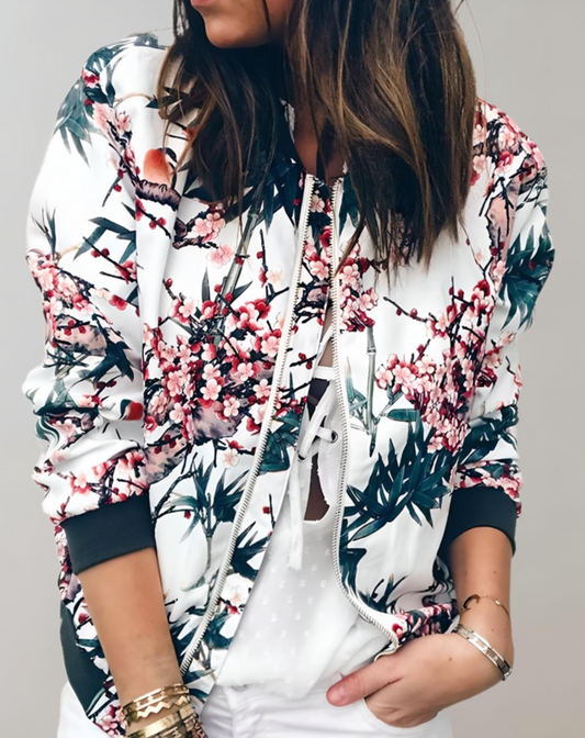 Agneta - Floral Bomber Jacket - White / XS - Bomber Jacket