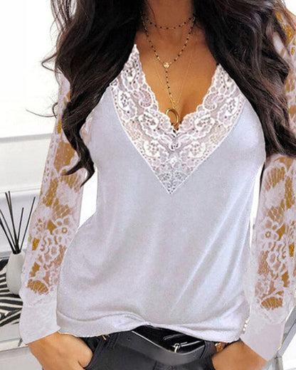 Aretha - Lace Sleeve Shirt - White / XS - Blouses & Shirts