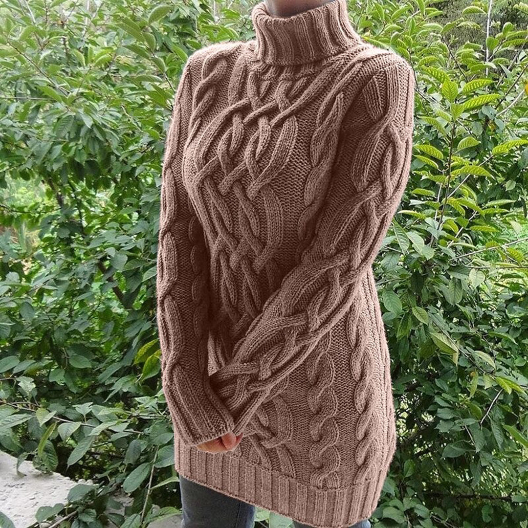 Brittany - Cable Knit Turtleneck Sweater - Beige / S - Sweater