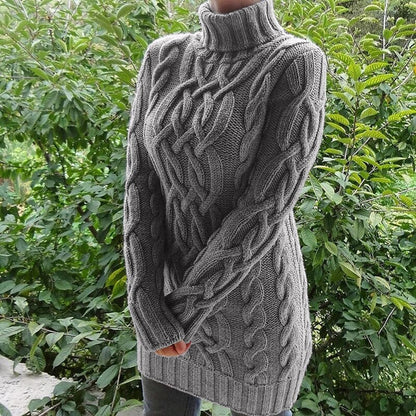 Brittany - Cable Knit Turtleneck Sweater - Grey / S - Sweater