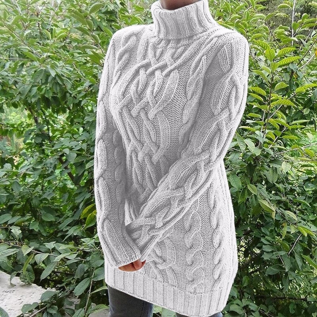 Brittany - Cable Knit Turtleneck Sweater - White / S - Sweater