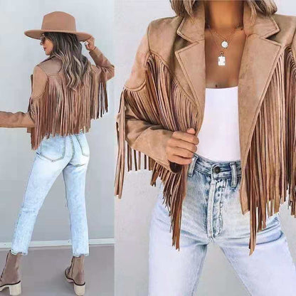 Cora - Suede Fringe Coat - Brown / S - Fringe Jacket