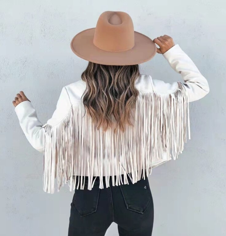 Cora - Suede Fringe Coat - White / S - Fringe Jacket