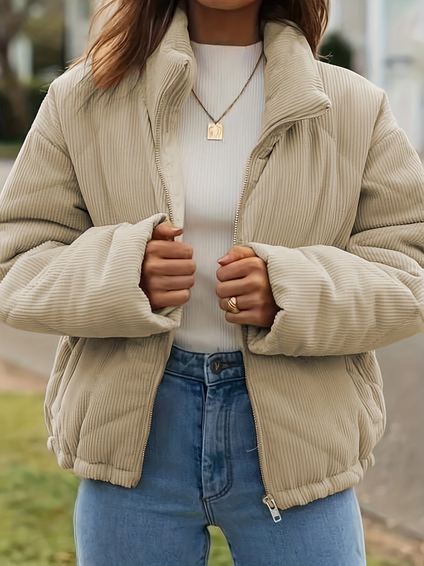 Courtney - Warm and Versatile, Simple Corduroy Jacket with Zip