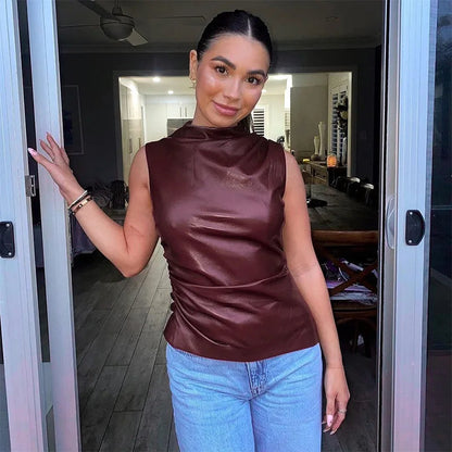 Evelyn - Leather Top In The Famous Burgundy And Black