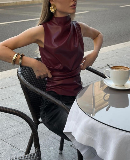 Evelyn - Leather Top In The Famous Burgundy And Black