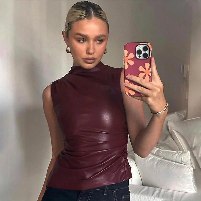 Evelyn - Leather Top In The Famous Burgundy And Black