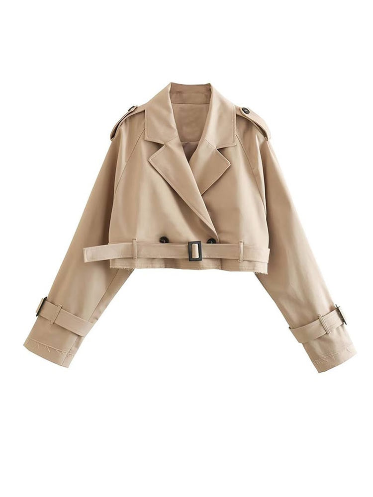 Izabella - Stylish Cropped Coat - Beige / XS - Cropped Jacket