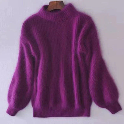 Joy - Fluffy Knitted Oversized Turtleneck Sweater - Purple / One Size - Sweater