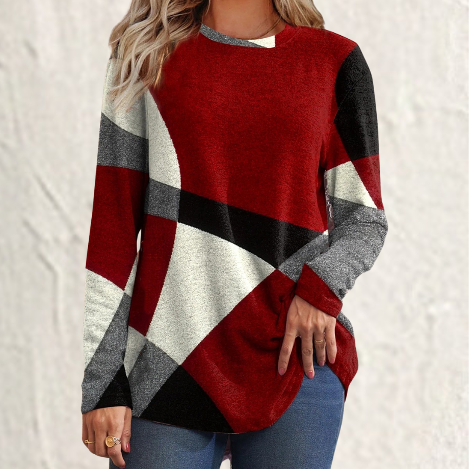 Kathy - Color Block Sweater - Red / S - Sweater