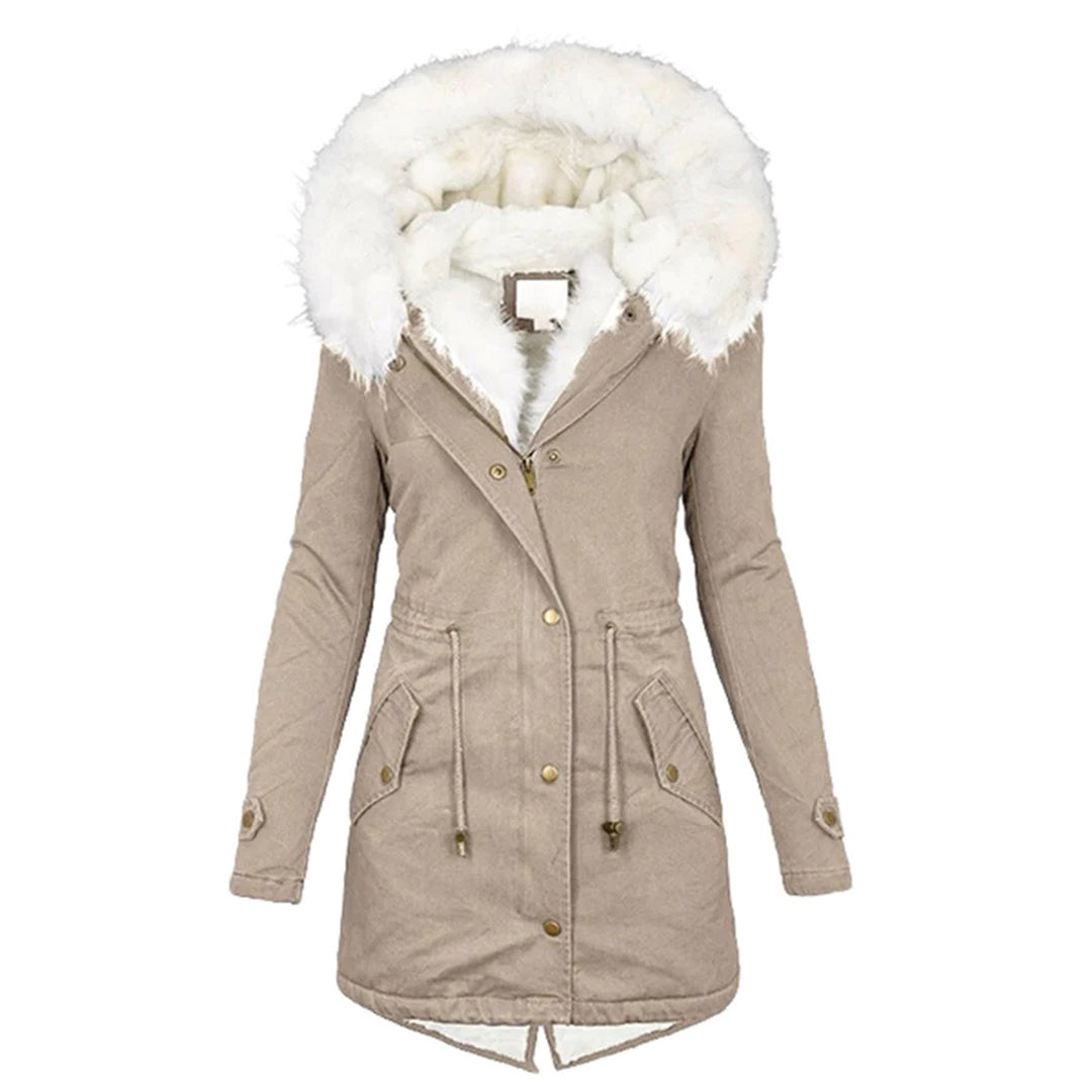 Louise - Long Winter Coat For Women - Khaki / S - Women Winter Jacket