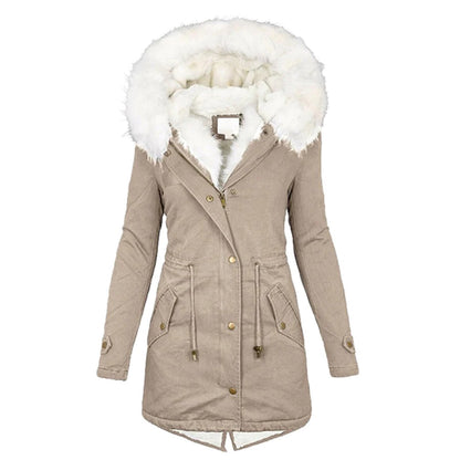 Louise - Long Winter Coat For Women - Khaki / S - Women Winter Jacket