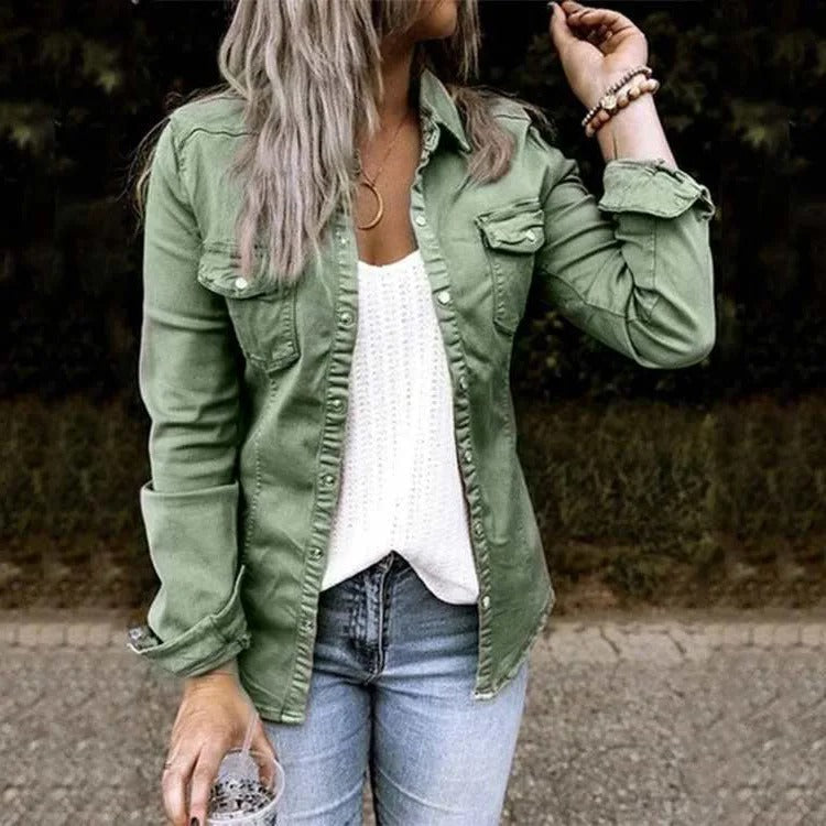 Malin - Slim Denim Jacket - Army green / XS - Denim Jacket