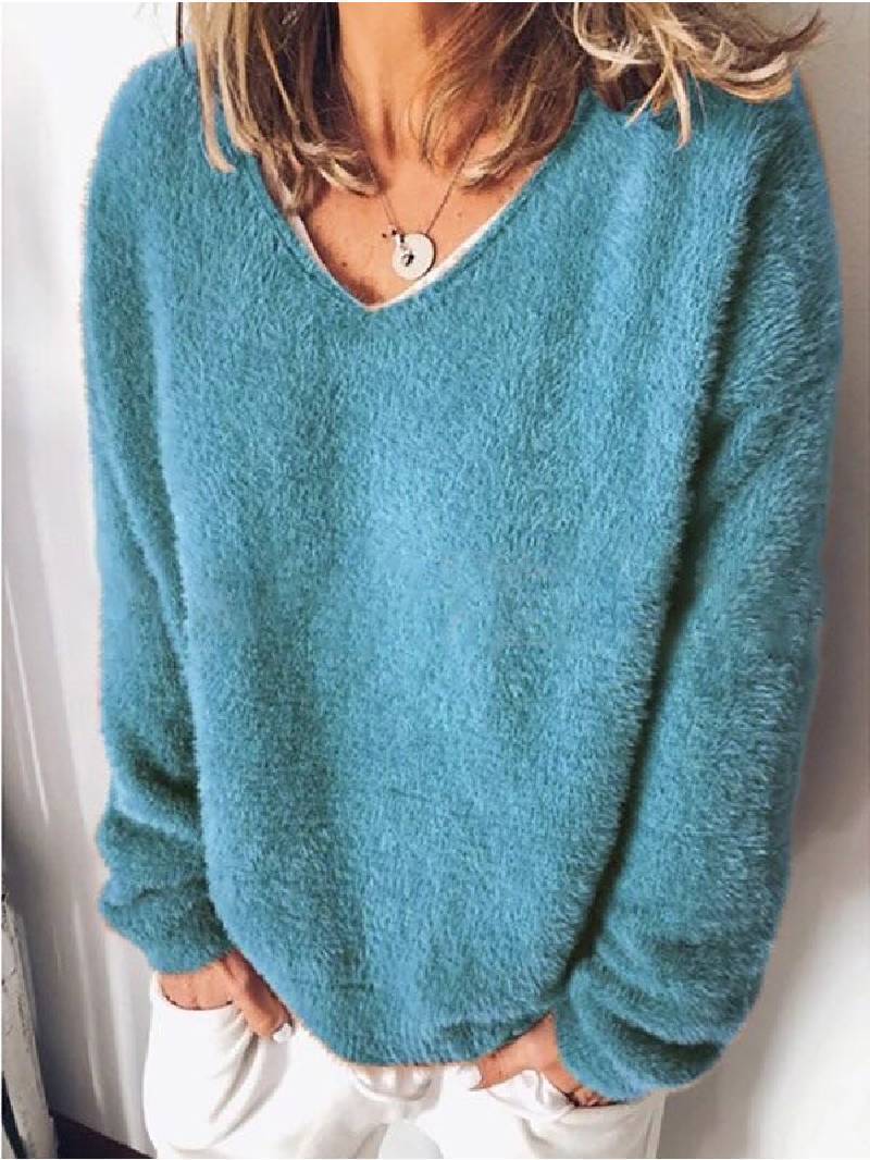 Mariye - Cozy V-neck Sweater - Blue / XS - Sweater