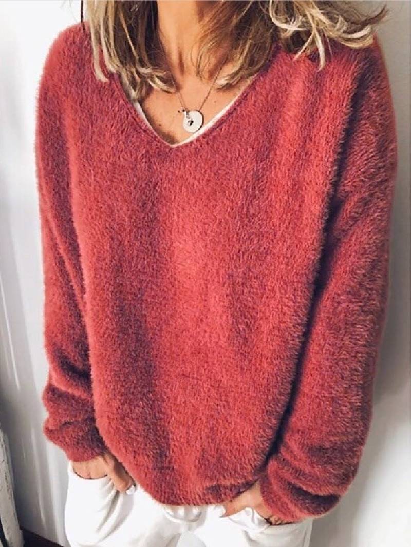 Mariye - Cozy V-neck Sweater - Red / XS - Sweater