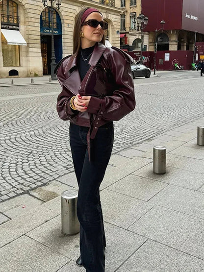 Mikaa - Leather Burgundy Jacket With Straps