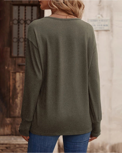 Therese - Stylish and Comfortable Plain Colour V-Neck Top with Buttons