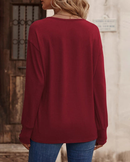 Therese - Stylish and Comfortable Plain Colour V-Neck Top with Buttons