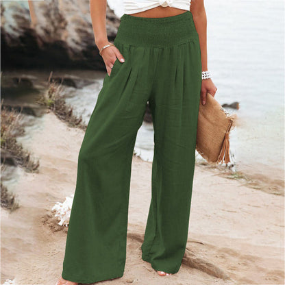 Vivienne - Linen Mix Trousers - Dark green / XS - Linnen pants