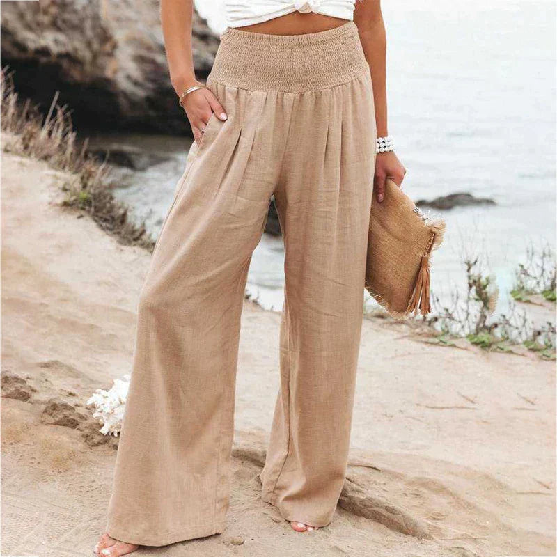 Vivienne - Linen Mix Trousers - Khaki / XS - Linnen pants