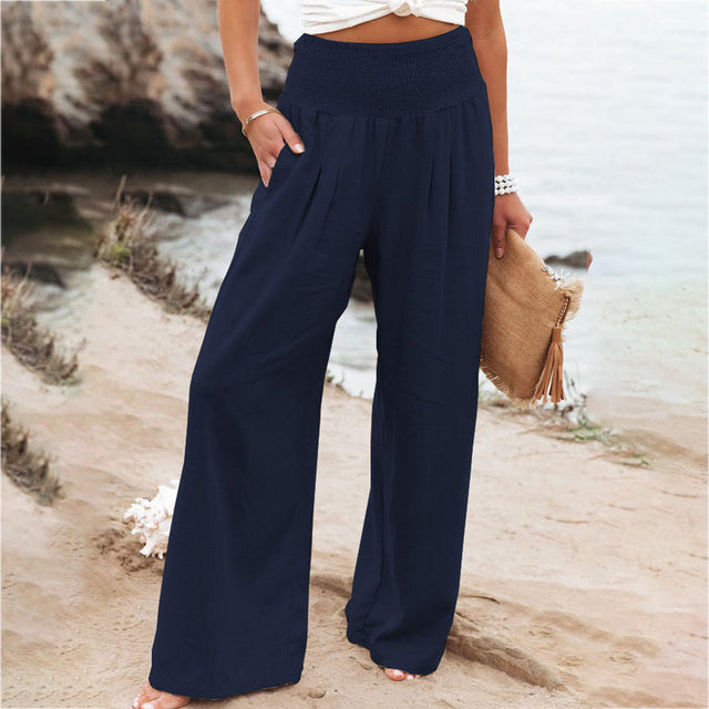 Vivienne - Linen Mix Trousers - Navy blue / XS - Linnen pants